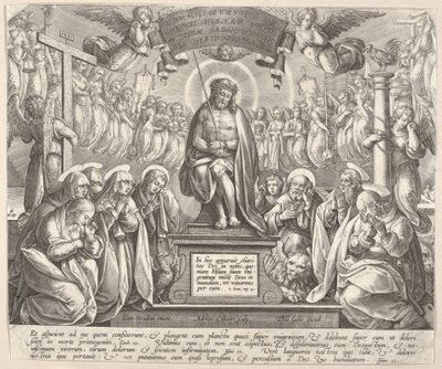 Surun mies kolmen Marian ja evankelistien kanssa,.n.d. tekijältä Adriaen Collaert