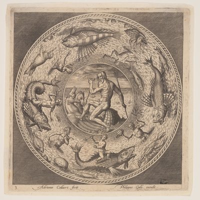 Poseidon, lautasmallisarjasta (Fonds de Coupe). tekijältä Adriaen Collaert