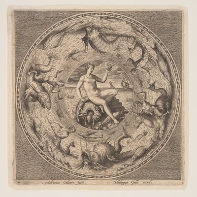 Thetis kuorella, lautasmallisarjasta (Fonds de Coupe). tekijältä Adriaen Collaert
