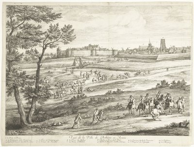 Näkymä Bethunesta (vasen arkki) Veuë de la Ville de Bethune en Artois (otsikko esineessä) tekijältä Adriaen Frans Boudewyns