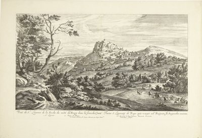 Gezicht op Saint Laurent de la Roche Näkymä St. Laurent de la Rochelle Costé du Bourgista Franche Comtéssa (otsikko esineessä) tekijältä Adriaen Frans Boudewyns