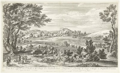 Gezicht op Saint Laurent de la Roche Näkymä St. Laurent de la Rochelle ja Bourgille Franche-Comtéssa (otsikko esineessä) tekijältä Adriaen Frans Boudewyns