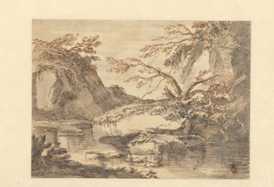 Maisema, jossa on suuria lohkareita vedessä tekijältä Adriaen Honich (attributed to)