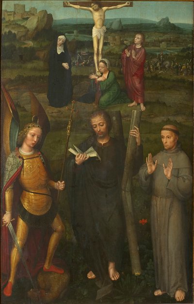 Ristiinnaulitseminen pyhien arkkienkeli Mikaelin, Andreaksen ja Franciscus Assisilaisen kanssa, n. 1510. tekijältä Adriaen Isenbrant