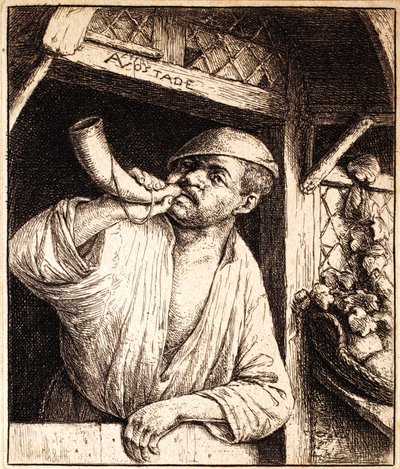 Baker soitti torveaan, noin 1670 tekijältä Adriaen Jansz. van Ostade