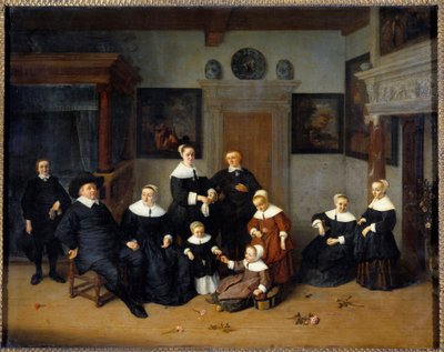 Adrien Van Ostaden (1610-1685) perhemuotokuvamaalaus (ec.holl.) 1654 su. 0,7x0,88 m - Perhemuotokuva. Adrien Van Ostaden (1610-1685) maalaus (Hollannin koulu) 1654. 0,7 x 0, 88 m. Louvre-museo, Pariisi tekijältä Adriaen Jansz. van Ostade