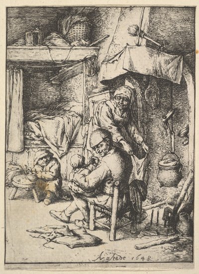 Isä ruokkimassa lastaan, 1610-85. tekijältä Adriaen Jansz. van Ostade