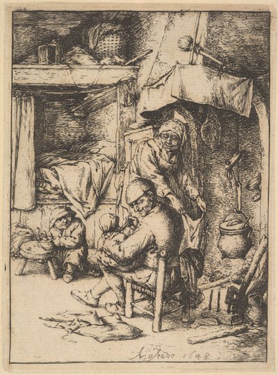 Perheen isä antaa lientä lapselleen, 1610-85. tekijältä Adriaen Jansz. van Ostade