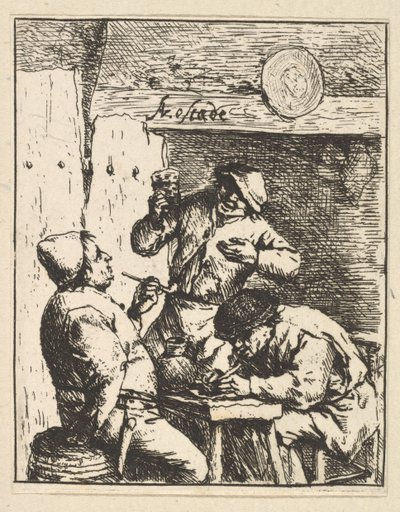 Laulaja seisoo kahden tupakoijan välissä, 1610-85. tekijältä Adriaen Jansz. van Ostade