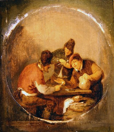 Kolme booria juomassa ja tupakoimassa tavernassa (öljy paneelissa) tekijältä Adriaen Jansz. van Ostade