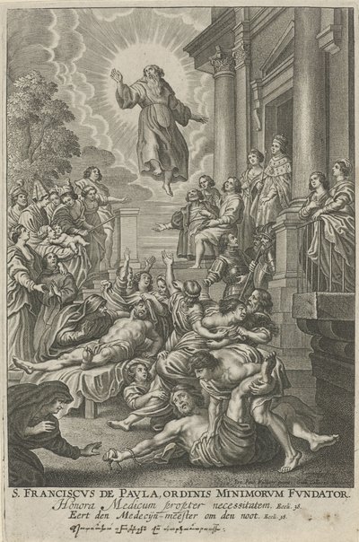 H. Franciscus van Paola geneest de zieken St. Francis de Paula, alaikäisten ritarikunnan perustaja (nimike esineessä) tekijältä Adriaen Lommelin