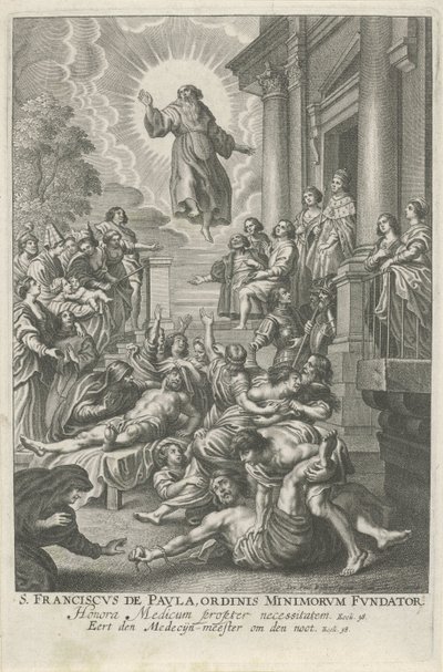 H. Franciscus van Paola geneest de zieken St. Francis de Paula, alaikäisten ritarikunnan perustaja (nimike esineessä) tekijältä Adriaen Lommelin