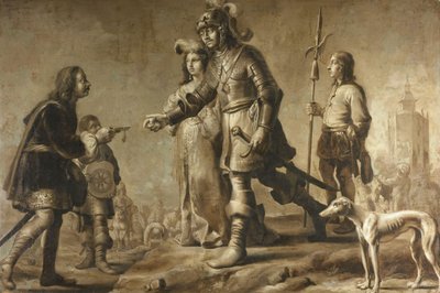 Boudewijn van Heusden (?-870) ja hänen vaimonsa Sophia vastaanottamassa kunnianosoitusta kuningas Edmundin legaatilta, n. 1626 tekijältä Adriaen Pietersz van de Venne (manner of)