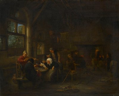Iltakohtaus kapakassa, jossa on viulunsoittaja tekijältä Adriaen van Ostade