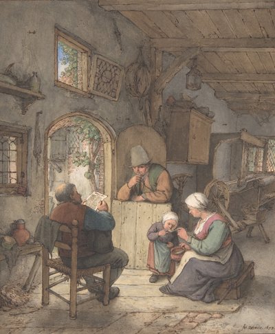 Uutisten lukeminen Weaversin mökillä, 1673. tekijältä Adriaen van Ostade