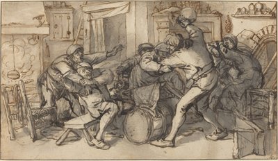 Talonpojat taistelevat tavernassa tekijältä Adriaen van Ostade and Cornelis Dusart