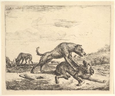 Taistelukoirat, eri eläimistä, 1657. tekijältä Adriaen van de Velde