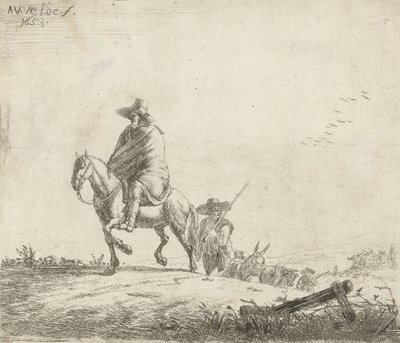 Ratsastaja ja paimen karjan kanssa hiekkatiellä, 1653 tekijältä Adriaen van de Velde