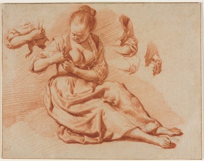 Istuva nainen etsii kirppuja, c. 1671. tekijältä Adriaen van de Velde