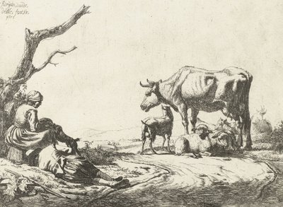 Paimen ja paimentar karjan kanssa, 1653 tekijältä Adriaen van de Velde