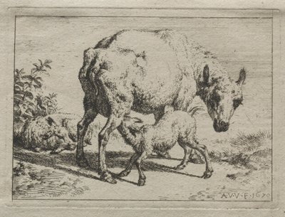 Uuhi ja kaksi karitsaa, 1670. tekijältä Adriaen van de Velde
