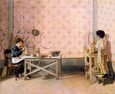 Lapset työskentelevät alabastereissa, Adriano Cecioni (1836-1886) Öljy kankaalle, 39,5x47,5 cm tekijältä Adriano Cecioni