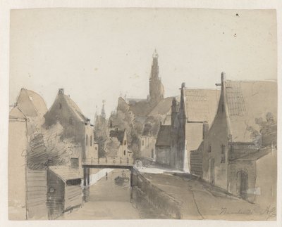 Näkymä kanavalle Haarlemissa, taustalla St. Bavo Haarlem (otsikko esineessä) tekijältä Adrianus Eversen
