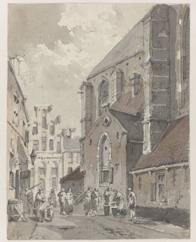 Näkymä Amersfoortissa, St. Joriskerkin oikealla puolella tekijältä Adrianus Eversen