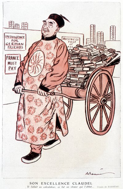 Sarjakuva Paul Claudelista, ranskalaisesta runoilijasta ja näytelmäkirjailijasta - Barrèren "" Fantasio" -sarjassa 1.1.1927 tekijältä Adrien Barrere