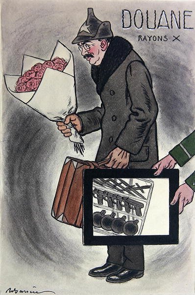 Sarjakuva Neuvostoliiton Ranskan-suurlähettilästä Valerian Devgalevskysta ranskalaisesta Fantasio-lehdestä, n. 1924 (väri litho) tekijältä Adrien Barrere
