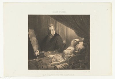 Tintoretto tyttärensä kuolinvuoteella Le Tintoret et sa fille (otsikko esineessä) Salon de 1851 (sarjan nimi esineellä) tekijältä Adrien Canelle