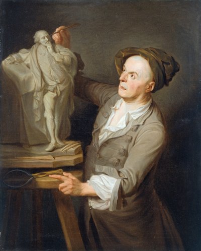 Louis-Francois Roubiliac (1695-1762) mallintaa Shakespearen muistomerkkiään (öljy kankaalle) tekijältä Adrien Carpentiers