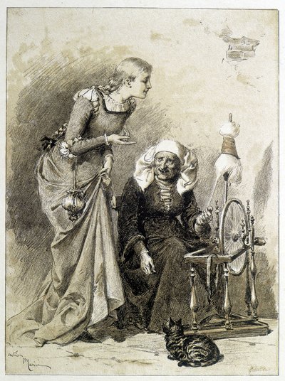 Prinsessa oleva kaunotar - Charles Perraultin elokuvassa "Les Contes de Fées", kuvitus Adrien Marie tekijältä Adrien Emmanuel Marie