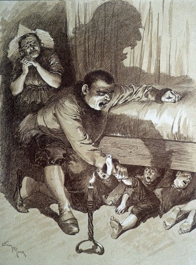 Toddler Thumb - Charles Perraultin "" Fairy Tales" -kirjoituksessa, kuvitukset Adrien Marie tekijältä Adrien Emmanuel Marie
