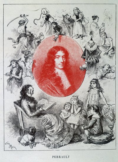 Charles Perraultin muotokuva - Charles Perraultin elokuvassa "Les contes de fees", kuvitus Adrien Marie tekijältä Adrien Emmanuel Marie
