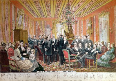 Victor Hugon salonki, 21 rue de Clichy, Pariisi, joulukuu 1875 (värikaiverrus) tekijältä Adrien Emmanuel Marie
