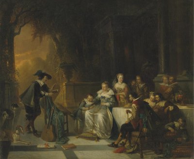 John Dryden lukee yhtä runoistaan tuomioistuimen edessä, 1869 tekijältä Adrien Ferdinand de Braekeleer