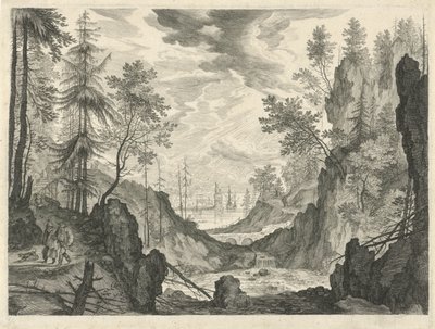 Paisatge forestal amb cascada Acaben els paisatges de muntanya del Tirol (títol de la sèrie). tekijältä Egidius  Sadeler (II)