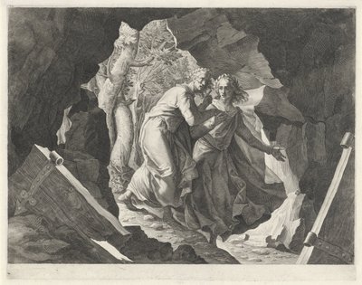 Dante ja Virgil menevät helvettiin portin kautta tekijältä Egidius  Sadeler (II)