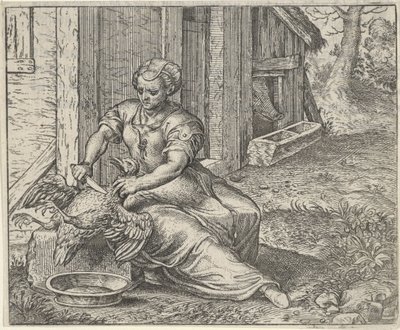 Fable naisesta ja kanasta tekijältä Egidius  Sadeler (II)