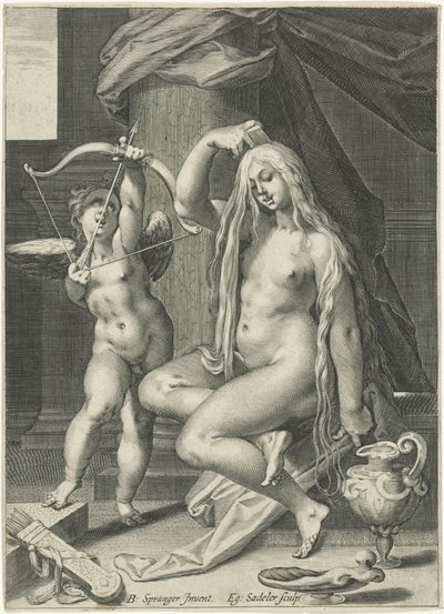 Venus kampaa hiuksiaan tekijältä Egidius  Sadeler (II)