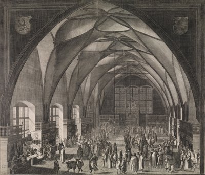 Prahan linnan Vladislav Hallin sisäkuva vuosinäyttelyn aikana, 1607, 1607. tekijältä Aegidius Sadeler II