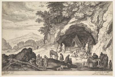 Vuoristoinen maisema mustalaisten kanssa, 1586-1629. tekijältä Aegidius Sadeler II
