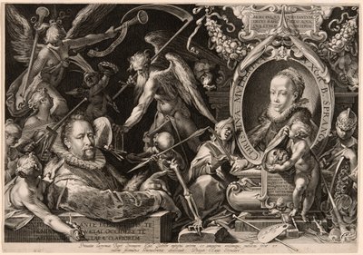 Bartolomaeus Sprangerin muotokuva, jossa on allegoria vaimonsa kuolemasta, Christina Müller. tekijältä Aegidius Sadeler II
