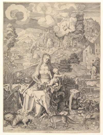 Neitsyt ja lapsi maisemassa, n. 1597. tekijältä Aegidius Sadeler II