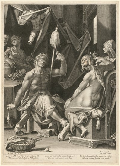 Hercules ja Omphale tekijältä Aegidius Sadeler II, after Bartholomaeus Spranger