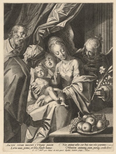 Pyhä perhe Pyhän Annan ja kahden enkelin kanssa tekijältä Aegidius Sadeler II, after Hans von Aachen