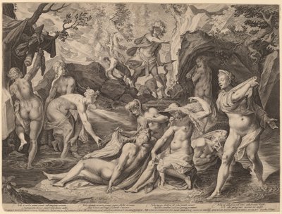 Diana yllättynyt Actaeonista tekijältä Aegidius Sadeler II after Joseph Heintz the Elder