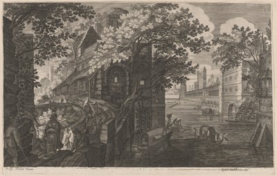 Gondolit joella palatsin vieressä tekijältä Aegidius Sadeler II after Pieter Stevens