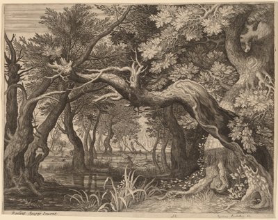Hirvenmetsästys uima-altaan lähellä tekijältä Aegidius Sadeler II after Roelandt Savery